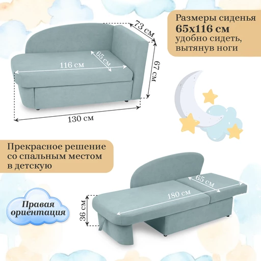 Диван-кровать правая 1050 мятный Brendoss в Нижнем Тагиле - nizhnij-tagil.mebel-e96.ru