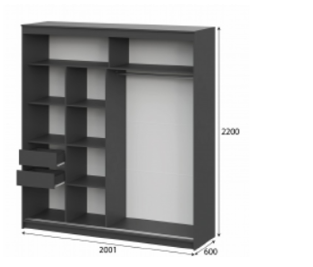 Шкаф-купе ШКП-3 2000 мм графит (СВ) в Нижнем Тагиле - nizhnij-tagil.mebel-e96.ru