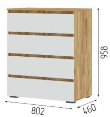 Комод Хелен КМ 02 802 4 ящика крафт (СтендМ) в Нижнем Тагиле - nizhnij-tagil.mebel-e96.ru