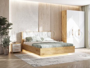 Кровать парящая Ирис крафт/белый с подсветкой (Миф) в Нижнем Тагиле - nizhnij-tagil.mebel-e96.ru