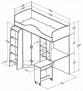 Кровать-чердак Теремок-1 Дуб молочный/Орех в Нижнем Тагиле - nizhnij-tagil.mebel-e96.ru