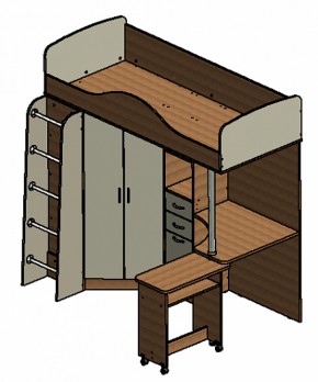 Кровать-чердак Теремок-1 Дуб молочный/Орех в Нижнем Тагиле - nizhnij-tagil.mebel-e96.ru