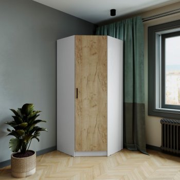 Шкаф угловой Ларс (угол скос), Белый/Крафт золотой (Микон) в Нижнем Тагиле - nizhnij-tagil.mebel-e96.ru