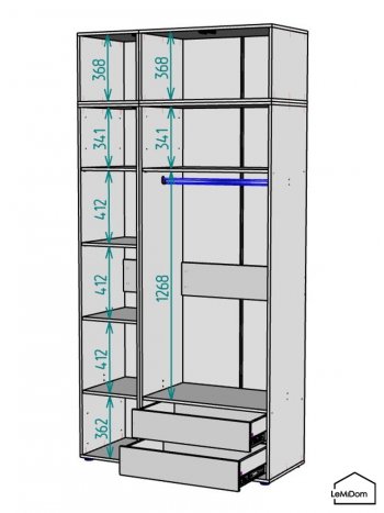 Шкаф с антресолью 1200 мм Linnea MHR-3A-2 2450х1200х510 (ДВ-М 11.1.25) в Нижнем Тагиле - nizhnij-tagil.mebel-e96.ru