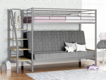 Кровать двухъярусная с диваном Мадлен-3 серый/серый/ясень шимо светлый в Нижнем Тагиле - nizhnij-tagil.mebel-e96.ru