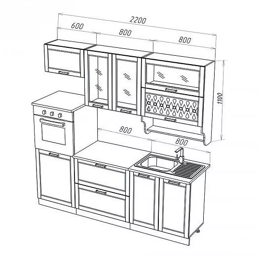 Кухонный гарнитур Милано 2200 мм Ком. №3 (Миф) в Нижнем Тагиле - nizhnij-tagil.mebel-e96.ru