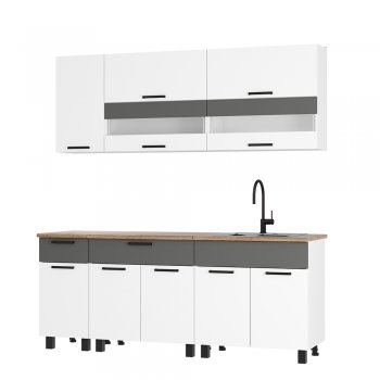 Кухонный гарнитур Монтана 2000 мм белый/графит (БТС) в Нижнем Тагиле - nizhnij-tagil.mebel-e96.ru