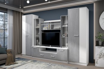 Стенка Николь-2 белый/бетонный камень(Зарон) в Нижнем Тагиле - nizhnij-tagil.mebel-e96.ru
