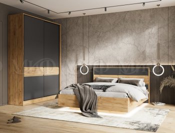 Кровать парящая Роджина с подсветкой, крафт/графит (Миф) в Нижнем Тагиле - nizhnij-tagil.mebel-e96.ru