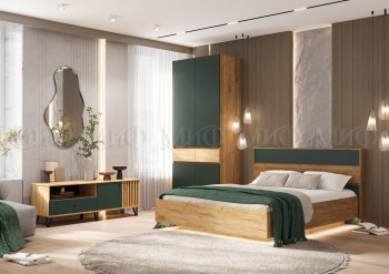 Спальный гарнитур Роджина крафт/изумрудный, модульный (Миф) в Нижнем Тагиле - nizhnij-tagil.mebel-e96.ru