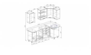 Угловой кухонный гарнитур Жемчуг 2200*1000 мм в Нижнем Тагиле - nizhnij-tagil.mebel-e96.ru