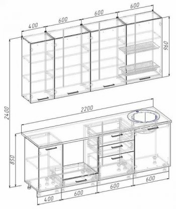 Кухонный гарнитур Руанда 2200 мм (Санвут) в Нижнем Тагиле - nizhnij-tagil.mebel-e96.ru