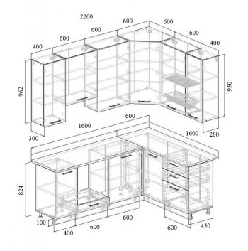 Угловой кухонный гарнитур Элеганция 2200*1600 мм Sanvut в Нижнем Тагиле - nizhnij-tagil.mebel-e96.ru