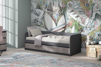 Кровать Соната 900 графит/крафт серый (Зарон) в Нижнем Тагиле - nizhnij-tagil.mebel-e96.ru