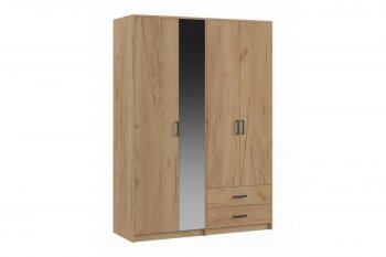 Шкаф 1500 мм  4-х ств. с зеркалом 2 ящ. SVETLANA LOFT, дуб золотой (Генезис) в Нижнем Тагиле - nizhnij-tagil.mebel-e96.ru